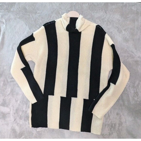Women's Sweater Size XL Turtleneck Thick Knit Tan Black - Picture 1 of 10